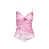 Mesh v neck flower print ruffle cami top