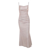 Ruched square neck backless cami midi dress