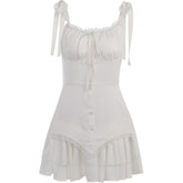 Self tie ruched lace hem zip-up cami mini dress