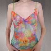 V neck bowknot flower print cami top