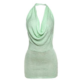 Halter cowl neck knitted backless mini dress