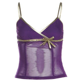 V neck mesh bowknot cami top