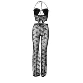 Lace halter hollow out lace up jumpsuit
