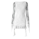 Long sleeve lace ruffle mini dress