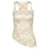 Bowknot hollow out plaid tank cut out top