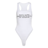 U neck letter print tank bodysuit