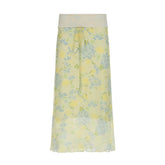 Flower print ruffle self tie maxi skirt