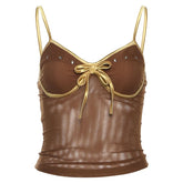 Mesh spaghetti strap cami top