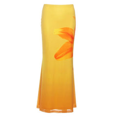 Flower print gradient maxi skirt