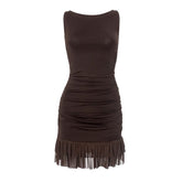 Sleeve mesh patchwork ruched mini dress