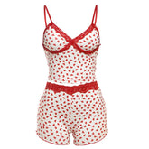 Sweetheart print v neck lace hem cami short pant set