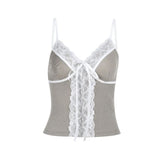 V neck lace hem self tie cami top