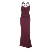 Cross back ruched cami maxi dress