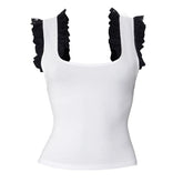 Square neck lace hem tank top