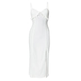 Ruffle high slit backless cami maxi dress