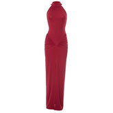 Crewneck ruched sleeveless solid maxi dress