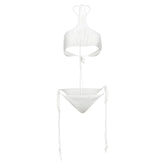 Hollow out halter self tie solid backless pant set