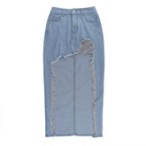 Raw hem button pocket denim mini skirt