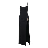 High slit u neck ruched cami maxi dress