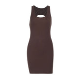 U neck backless solid tank mini dress