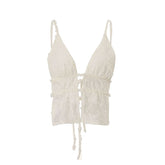 Self tie v neck hollow out lace cami cut out top