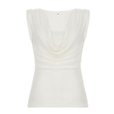 Cowl neck ribbed sleeveless solid top