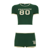 Crewneck short sleeve letter pattern pant set
