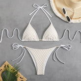 Self tie halter padded v neck bikini swimwear