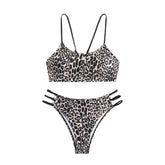 Leopard print u neck o ring cami one piece swimwear