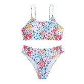 U neck flower print cami bikini swimwear
