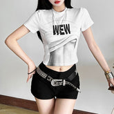 Short sleeve crewneck letter print top
