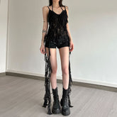 V neck lace ruffle 2 piece cami top