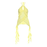 Halter ruffle mesh backless top