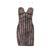 Lace corset backless tube mini dress