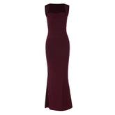 Square neck ruched solid maxi dress