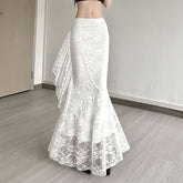 Lace ruffle irregular maxi skirt