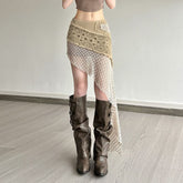 Irregular hollow out patchwork cut out mini skirt