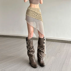 Irregular hollow out patchwork cut out mini skirt
