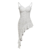 Ruched v neck irregular backless mini dress