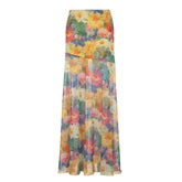 Flower print contrast mesh maxi skirt