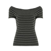 Striped print off shoulder short sleeve top