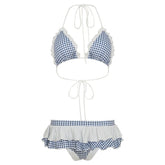 Plaid halter ruffle padded short pant set