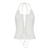 Halter lace up self tie solid top