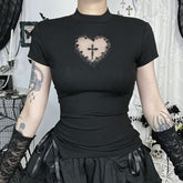 Short sleeve crewneck sweetheart pattern top