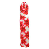 Self tie halter flower print hollow out cut out maxi dress
