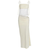 Hollow out lace patchwork cami cut out maxi dress