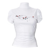 Puff sleeve high neck flower print top