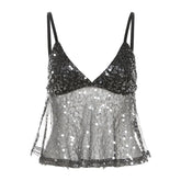 Glitter v neck backless cami top