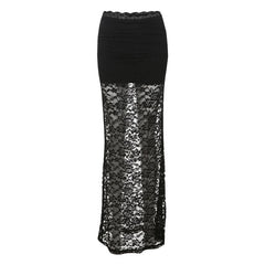 Lace see through solid maxi skirt