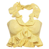 Halter ruffle knitted solid crop top